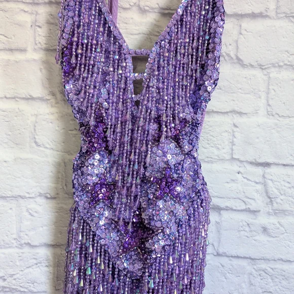 Easy Tiger Stargazer Bodysuit S NEW Lilac Purple Sequin Beaded Festival Concert